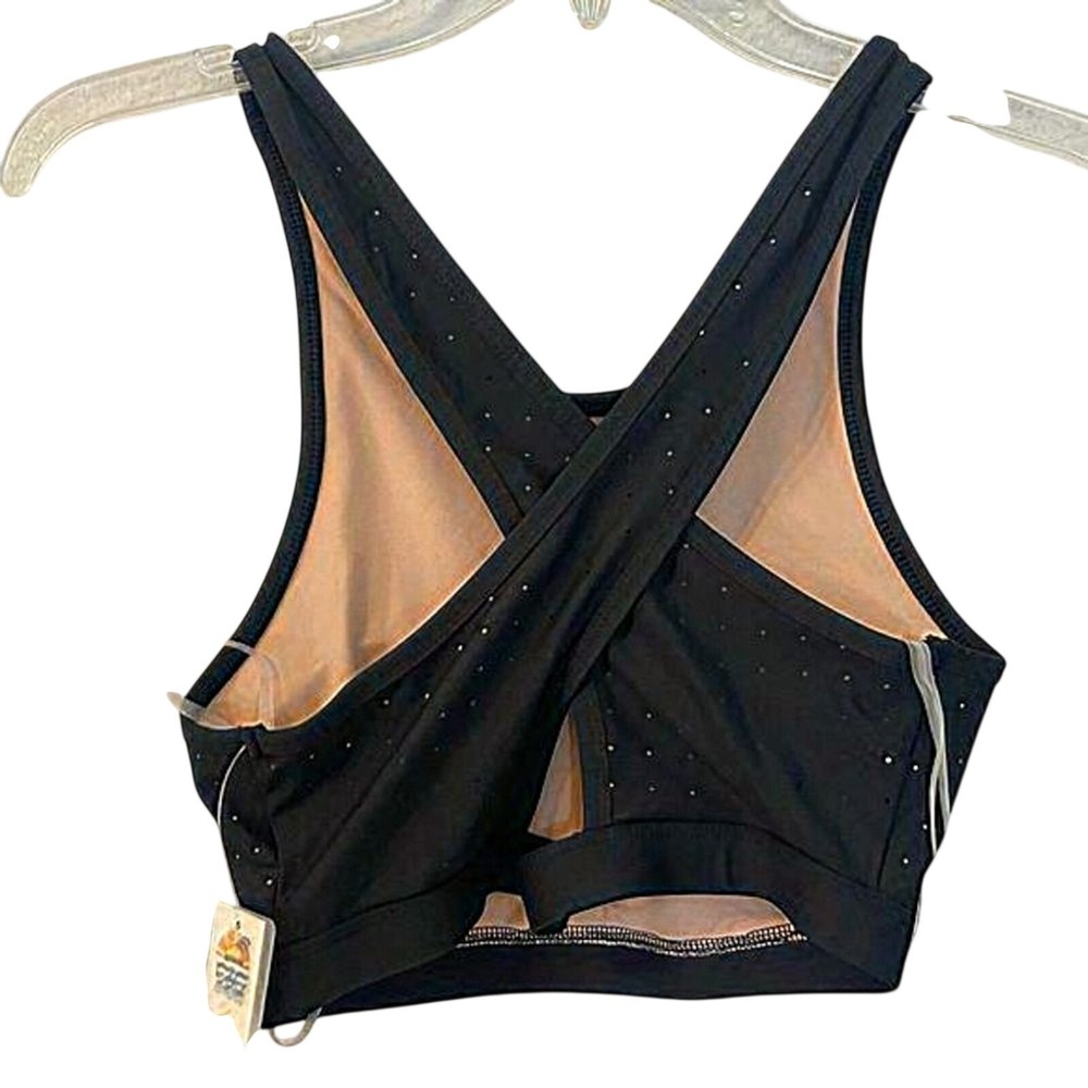 C&C California Black Perforated High Neck Criss Cross Sports Bra M UM4073A